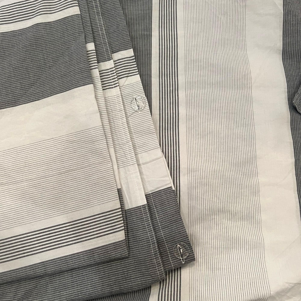 Pottery Barn king size grey striped Duvet with 1 king size matching pillow sham